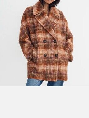 Plaid Carville Oversized Peacoat monet brushed wool plaid Coat